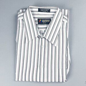 Men's Button Down Vintage 80's White Striped Long Sleeve Oxford Style Suit Shirt